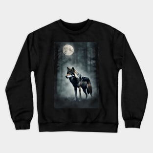 Mysterious Wolf in the Foggy Dark Forest Vintage Crewneck Sweatshirt